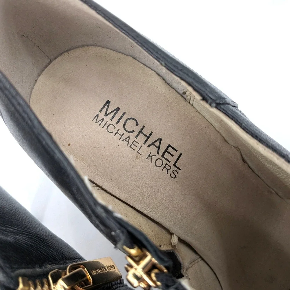 Michael Kors Leather Ankle Booties Black Stiletto‎ Heel Zip Minimalist 7M